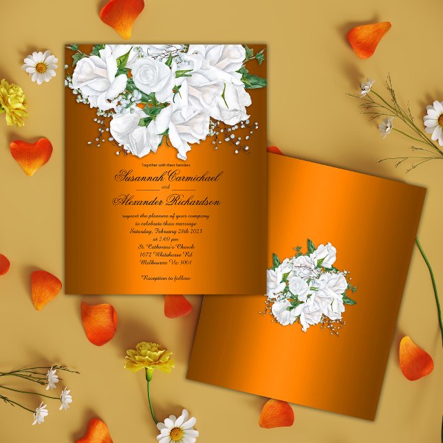 Prospectus 11,4 Cm X 14,2 Cm Budget Vibrant Orange, Blanc Rose Mariage (Créateur téléchargé)