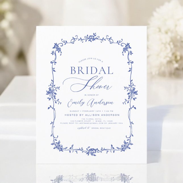 Prospectus 11,4 Cm X 14,2 Cm Budget Victorian Blue Bridal Shower Invitation (Créateur téléchargé)
