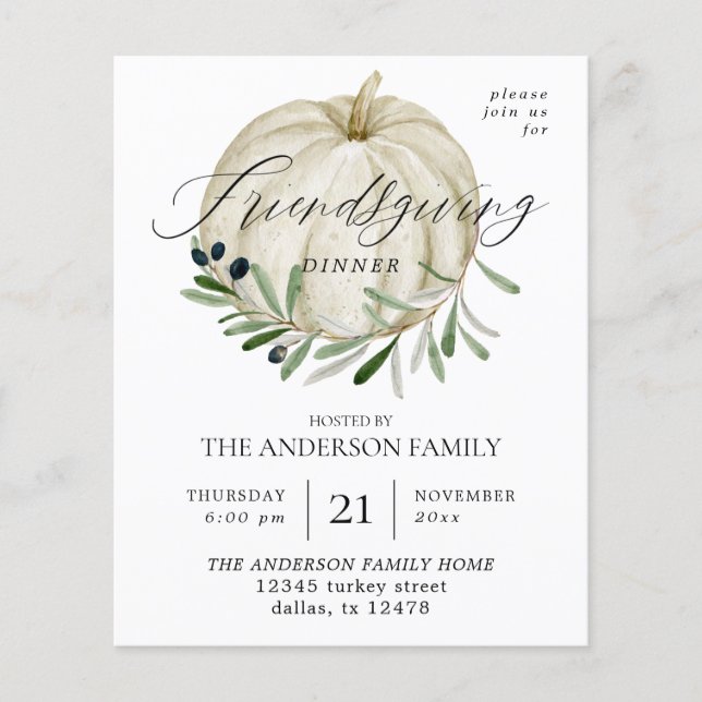 Prospectus 11,4 Cm X 14,2 Cm Budget White Citrouille Friendsgiving (Devant)