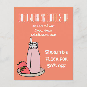 Prospectus 11,4 Cm X 14,2 Cm Café à thème rétro rose et mignon