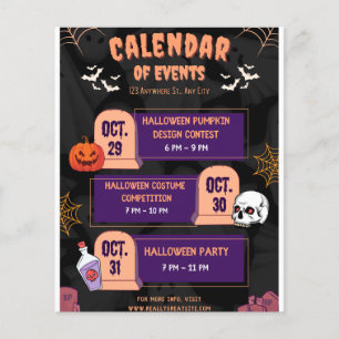 Prospectus 11,4 Cm X 14,2 Cm Calendrier d'Halloween d'Orange Noir et Violet Mêm
