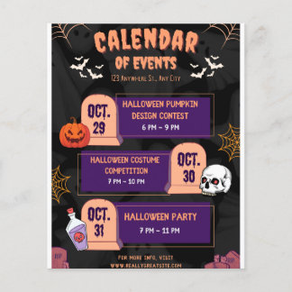 Prospectus 11,4 Cm X 14,2 Cm Calendrier d'Halloween d'Orange Noir et Violet Mêm