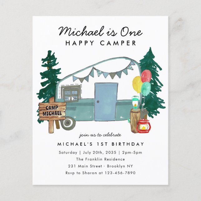 Prospectus 11,4 Cm X 14,2 Cm Camper Woods Camper Bois 1 Anniversaire (Devant)