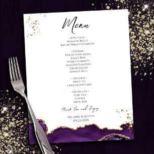 Prospectus 11,4 Cm X 14,2 Cm Carte de menu de mariage en marbre violet et or