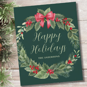 Prospectus 11,4 Cm X 14,2 Cm Carte de Noël Budget Classic Green Wreath