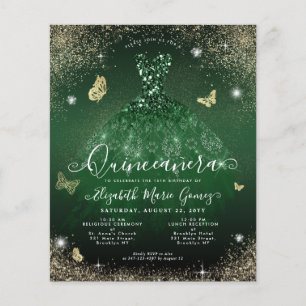 Prospectus 11,4 Cm X 14,2 Cm Carte de Quinceanera Emerald Green Gold pas cher