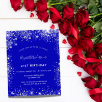 Carte d'invitation flyer bleu roi argent pour anni