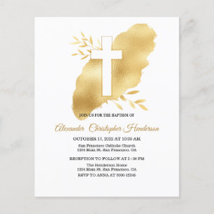 Prospectus 11,4 Cm X 14,2 Cm Carte d'invitation pour baptême. Flyer BUDGET/Or