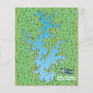 Prospectus 11,4 Cm X 14,2 Cm Carte rétro du lac Norman Caroline du Sud Poster
