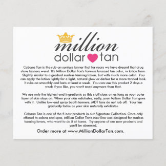 Prospectus 11,4 Cm X 14,2 Cm Carte Tan Cabana de Million Dollar Tan