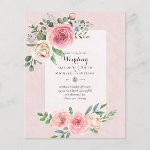 Prospectus 11,4 Cm X 14,2 Cm Cartes d'invitation de mariage Fleurs de roses ros