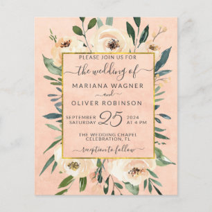 Prospectus 11,4 Cm X 14,2 Cm Carton d'invitation de mariage floral beige or ros