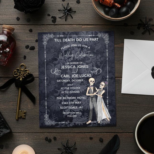 Prospectus 11,4 Cm X 14,2 Cm Carton d'invitation de mariage squelettes Hallowee (Créateur téléchargé)