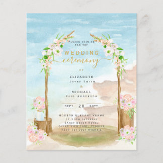 Prospectus 11,4 Cm X 14,2 Cm Cérémonie de Mariage côtier BUDGET Beach Invitatio