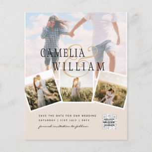 Prospectus 11,4 Cm X 14,2 Cm Champagne Blush PHOTO Save the Date QRcode Website