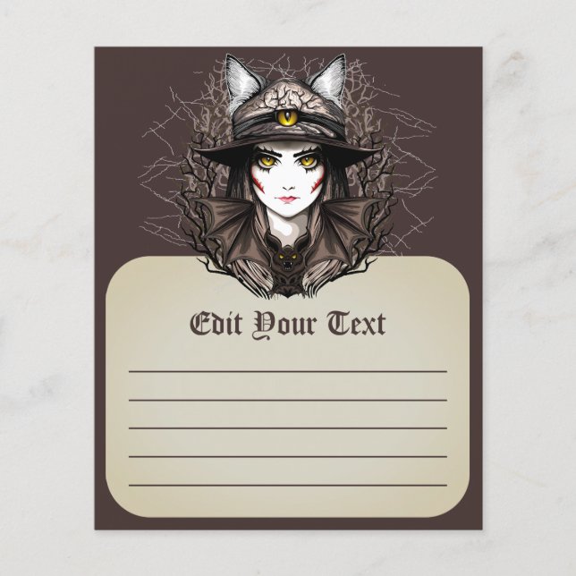 Prospectus 11,4 Cm X 14,2 Cm Chat de sorcière Halloween Déplaisant Portrait mig (Devant)