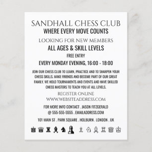 Prospectus 11,4 Cm X 14,2 Cm Chess Pieces, Chess Club Advertising Flyer