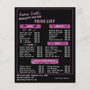 Prospectus 11,4 Cm X 14,2 Cm Chic Black Rose Moderne Salon Services Menu Prix