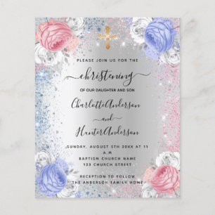 Prospectus 11,4 Cm X 14,2 Cm Christening garçon fille bleu rose budget invitati