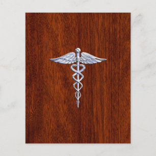 Prospectus 11,4 Cm X 14,2 Cm Chrome Comme Caduceus Symbole Médicale Style Mahog