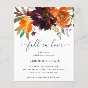 Prospectus 11,4 Cm X 14,2 Cm Chute d'amour Budget Nuptiale Douche Invitation