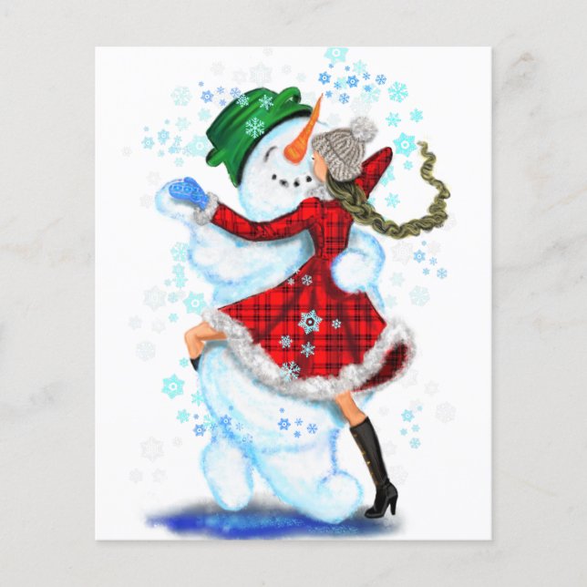 Prospectus 11,4 Cm X 14,2 Cm Circulaire de Noël Snowman and Girl Dance (Devant)