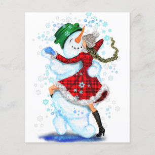 Prospectus 11,4 Cm X 14,2 Cm Circulaire de Noël Snowman and Girl Dance