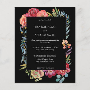 Prospectus 11,4 Cm X 14,2 Cm Circulaire Mariage Budget Rose Tropical Floral Noi