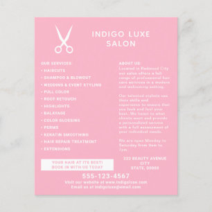 Prospectus 11,4 Cm X 14,2 Cm Ciseaux de salon de cheveux Moderne Marketing rose