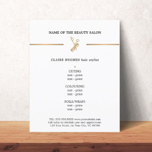 Prospectus 11,4 Cm X 14,2 Cm Ciseaux dorés faux minimalistes et peigne Menu Coi