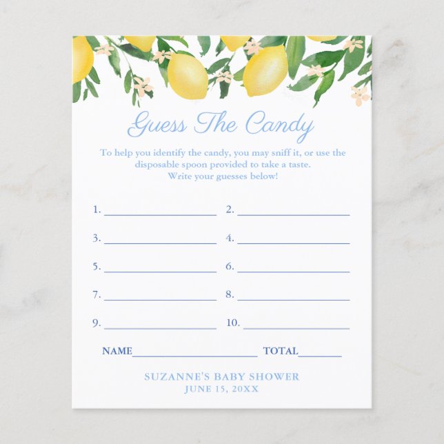 Prospectus 11,4 Cm X 14,2 Cm Citrons Pale Blue Devinez Le Jeu Du Baby shower Ca (Devant)