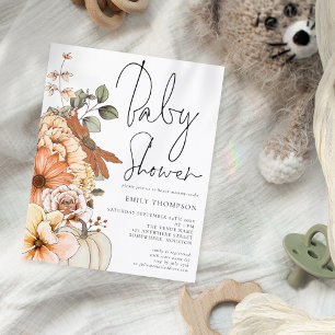 Prospectus 11,4 Cm X 14,2 Cm Citrouille de valeur Florals Baby shower Invitatio