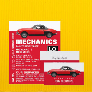 Prospectus 11,4 Cm X 14,2 Cm Classic Car, Auto Mechanic & Repairs Advertising