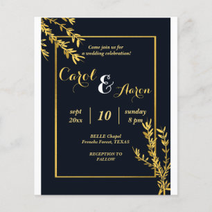 Prospectus 11,4 Cm X 14,2 Cm classique luxe noir et or mariage