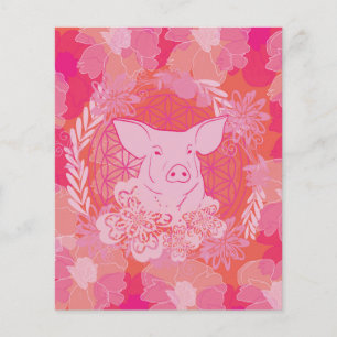 Prospectus 11,4 Cm X 14,2 Cm cochon, fleur de vie, bleu, mandala, zen, chakra, 
