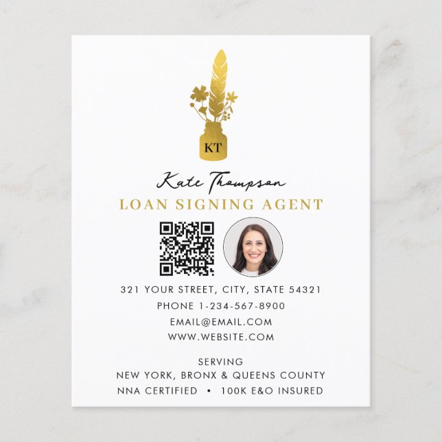 Prospectus 11,4 Cm X 14,2 Cm Code QR de l'agent de signature notariale Plume bo (Devant)