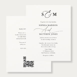 Prospectus 11,4 Cm X 14,2 Cm Code QR de monogramme de typographie de mariage éc