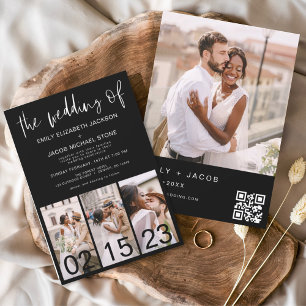 Prospectus 11,4 Cm X 14,2 Cm Code QR du budget Faire-part de mariage noir blanc