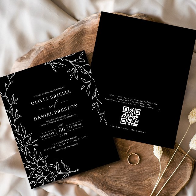 Prospectus 11,4 Cm X 14,2 Cm Code QR du budget Faire-part de mariage noir et bl (Créateur téléchargé)