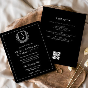 Prospectus 11,4 Cm X 14,2 Cm Code QR Mariage de monogramme de crête feuillue