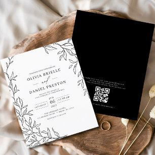 Prospectus 11,4 Cm X 14,2 Cm Code QR Moderne Mariage Minimaliste Feuille Noir e