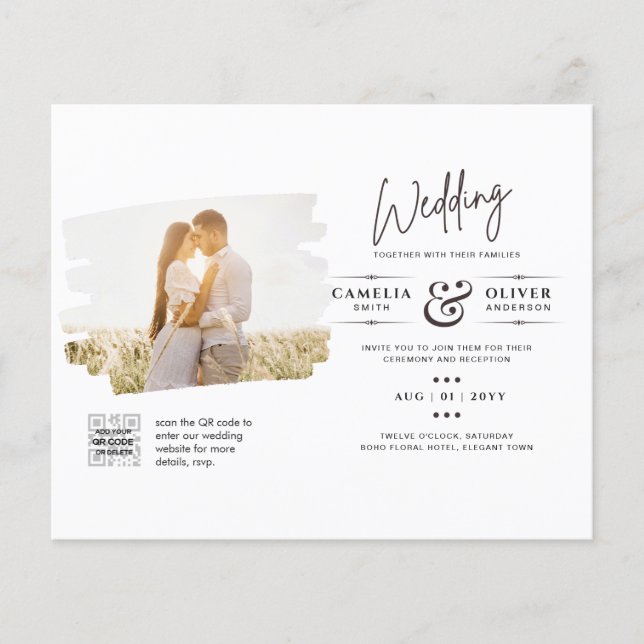Prospectus 11,4 Cm X 14,2 Cm CODE QR PHOTO DE BUDGET Détails de RSVP pour l'inv (Devant)