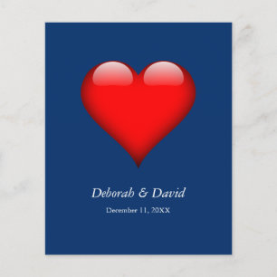 Prospectus 11,4 Cm X 14,2 Cm Cœur Rouge Bleu Mariage Moderne Minimaliste