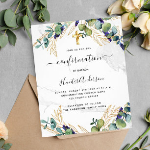 Prospectus 11,4 Cm X 14,2 Cm Confirmation eucalyptus invitation en marbre vert