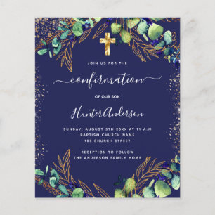 Prospectus 11,4 Cm X 14,2 Cm Confirmation eucalyptus vert invitation bleue
