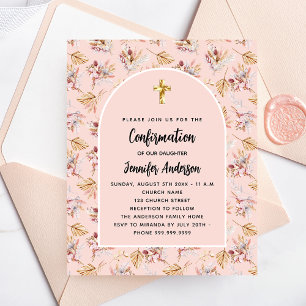 Prospectus 11,4 Cm X 14,2 Cm Confirmation pampas rose floral invitation budgéta