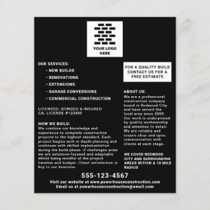 Prospectus 11,4 Cm X 14,2 Cm Construction Company Ajouter votre logo noir