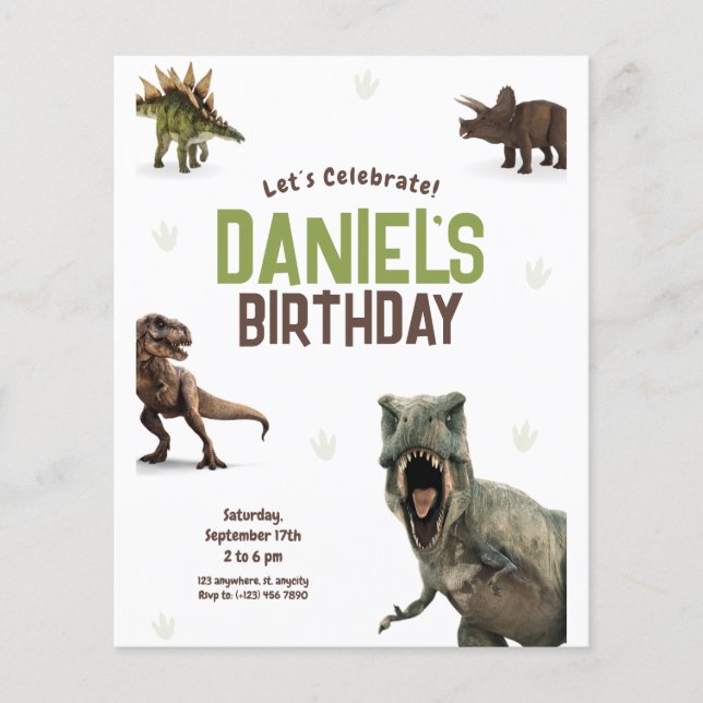 Prospectus 11,4 Cm X 14,2 Cm Cool Réaliste Dinosaur fête d'anniversaire (Devant)