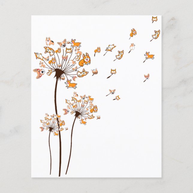 Prospectus 11,4 Cm X 14,2 Cm Corgi Flower Fly Dandelion Chemise mignonne Amoure (Devant)