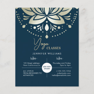 Prospectus 11,4 Cm X 14,2 Cm Cours de professeur de yoga Gold Lotus Mandala Flo